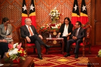 Prezidente da republika, Dr. Francisco Guterres Lu Olo simu vizita Australia nia Primeiru Ministru Scott Morrison iha Gabinete Prezidensial Dili (30/8/2019)