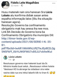 Diskusaun entre Ministru Fidelis Magalhaes ho Eis Minsutra Justisa Lucia Lobato iha facebook